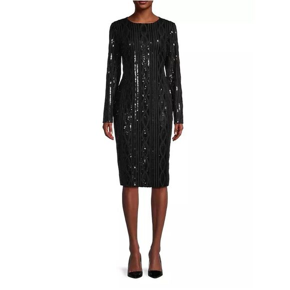 DONNA KARAN NEW YORK Womens Sequin Cable Midi Dress, Black, NWT -  threedaughtersproperties.com
